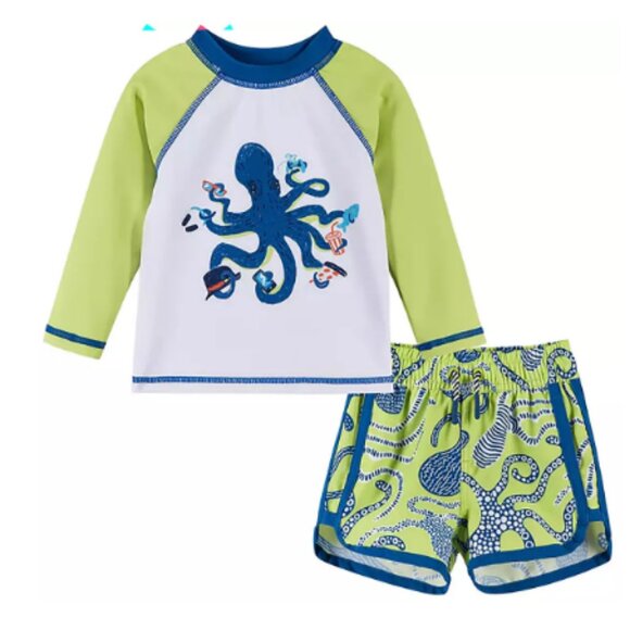 Andy & Evan Little Boys' Long Sleeve Rash Guard & Swim Trunk Set